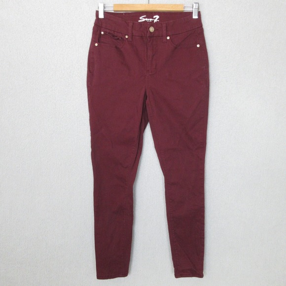 Seven7 Women's Tummy Less High Rise Skinny Jeans Burgundy Size 6 (30x29) - Picture 2 of 13
